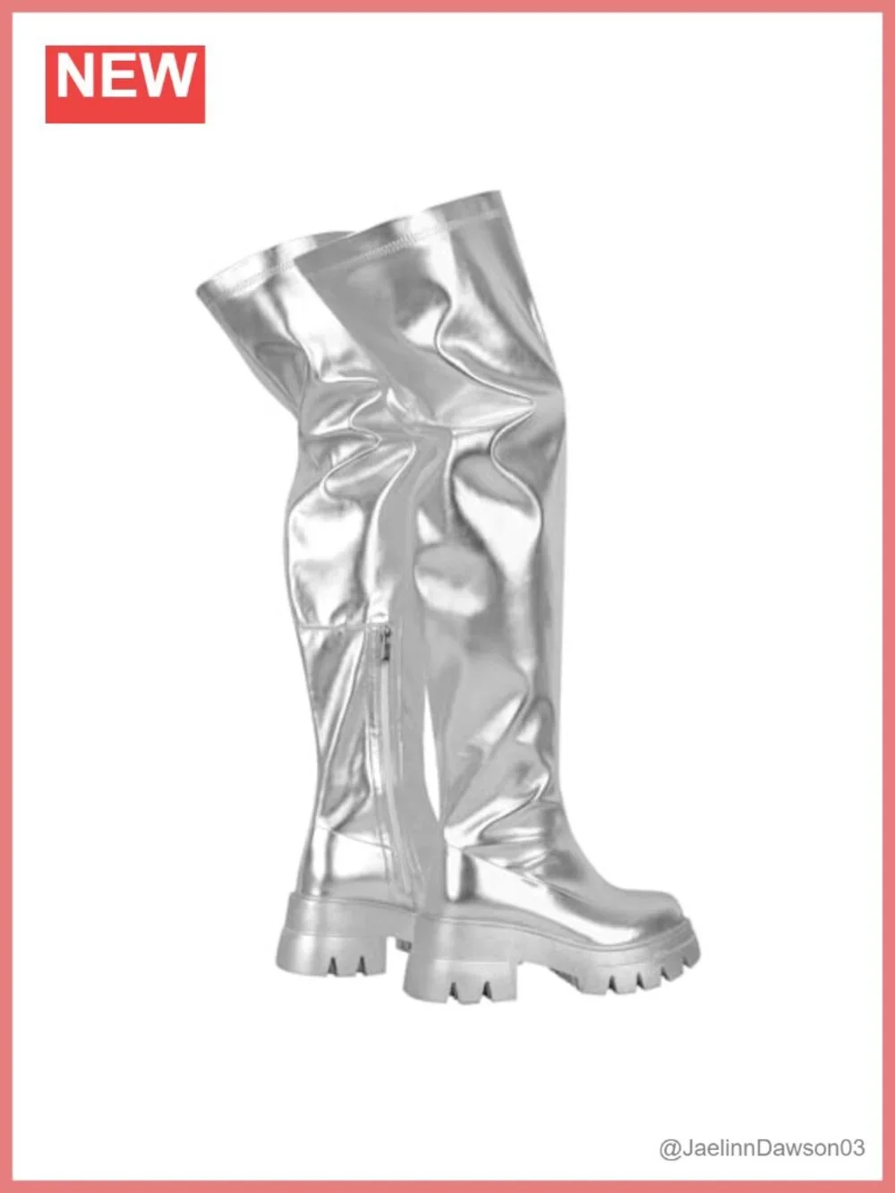 Round Toe Low Block Heel Thigh Boots Chunky Tread Sole Zip Up Over Knee